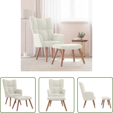 Silla con taburete -  Sillón de relax con taburete terciopelo blanco crema