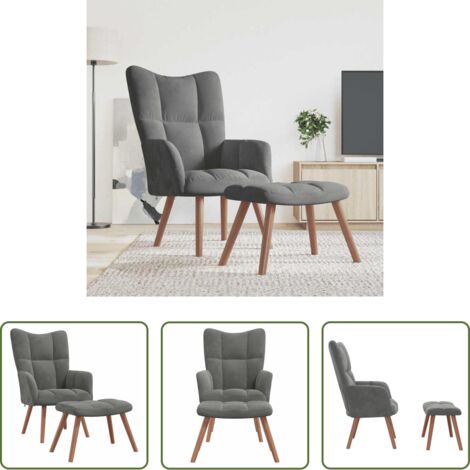 Silla con taburete -  Sillón de relax con taburete terciopelo gris oscuro