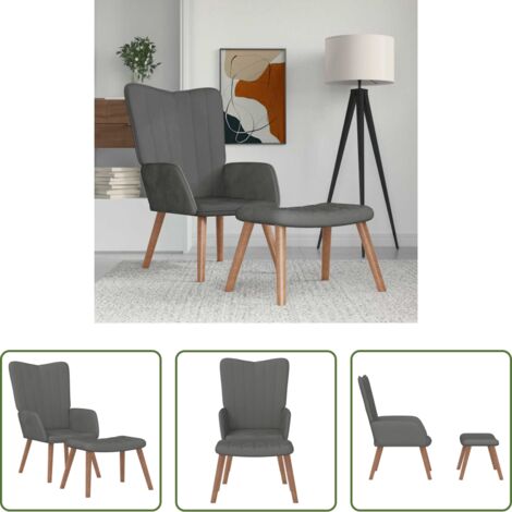 Silla con taburete -  Sillón de relax con taburete terciopelo gris oscuro