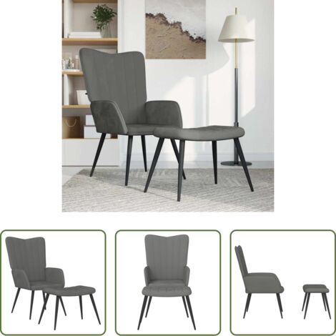 Silla con taburete -  Sillón de relax con taburete terciopelo gris oscuro