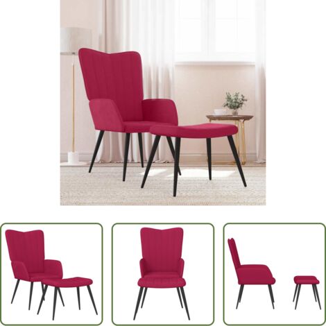 Silla con taburete -  Sillón de relax con taburete terciopelo rojo tinto