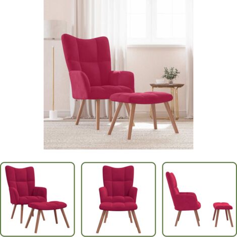Silla con taburete -  Sillón de relax con taburete terciopelo rojo tinto