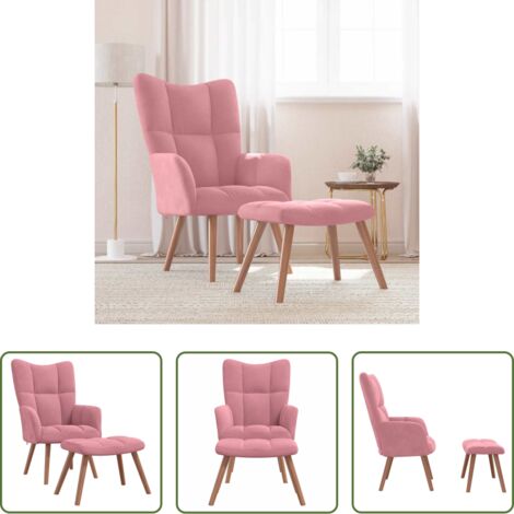 Silla con taburete -  Sillón de relax con taburete terciopelo rosa