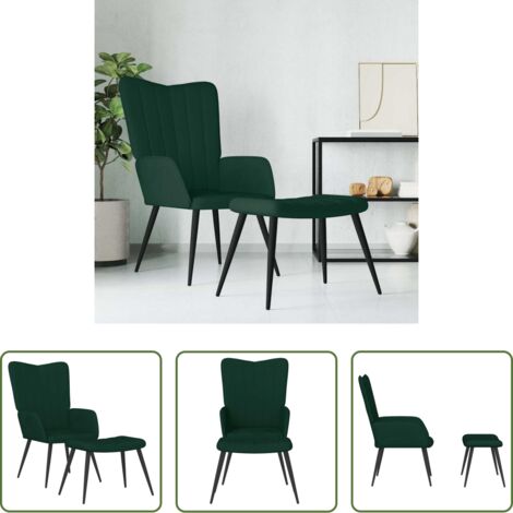 Silla con taburete -  Sillón de relax con taburete terciopelo verde oscuro