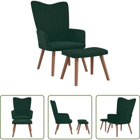 Silla con taburete -  Sillón de relax con taburete terciopelo verde oscuro
