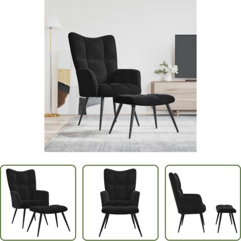 Silla con taburete -  Sillón relajante con taburete de terciopelo negro