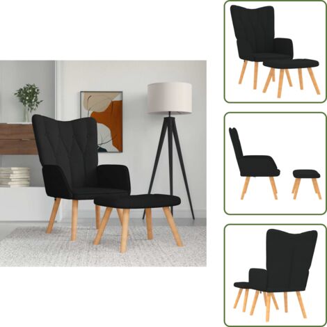 Silla con taburete - vidaXL Sillón de relax con reposapiés tela negro - Silla de tela