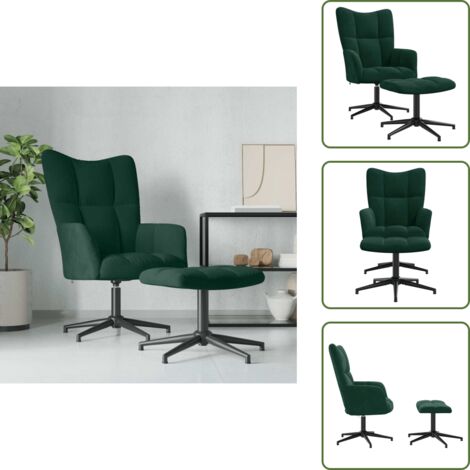 Silla con taburete - vidaXL Sillón de relax con taburete terciopelo verde oscuro - Silla de terciopelo