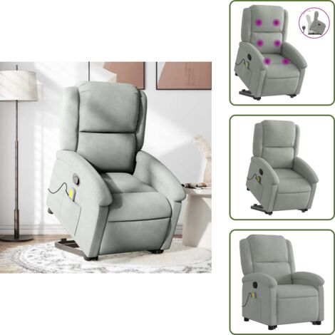 Silla con vibración - vidaXL Sillón reclinable de masaje elevable terciopelo gris claro - Silla de masaje