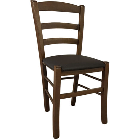 OKAFFAREFATTO Silla Madera Paesana Nogal Oscuro Con Asiento Acolchada Marrón