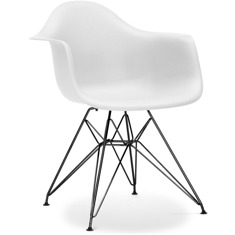 

Silla de comedor James Metal con reposabrazos Estilo Escandinavo Diseño Premium Patas negras Blanco
