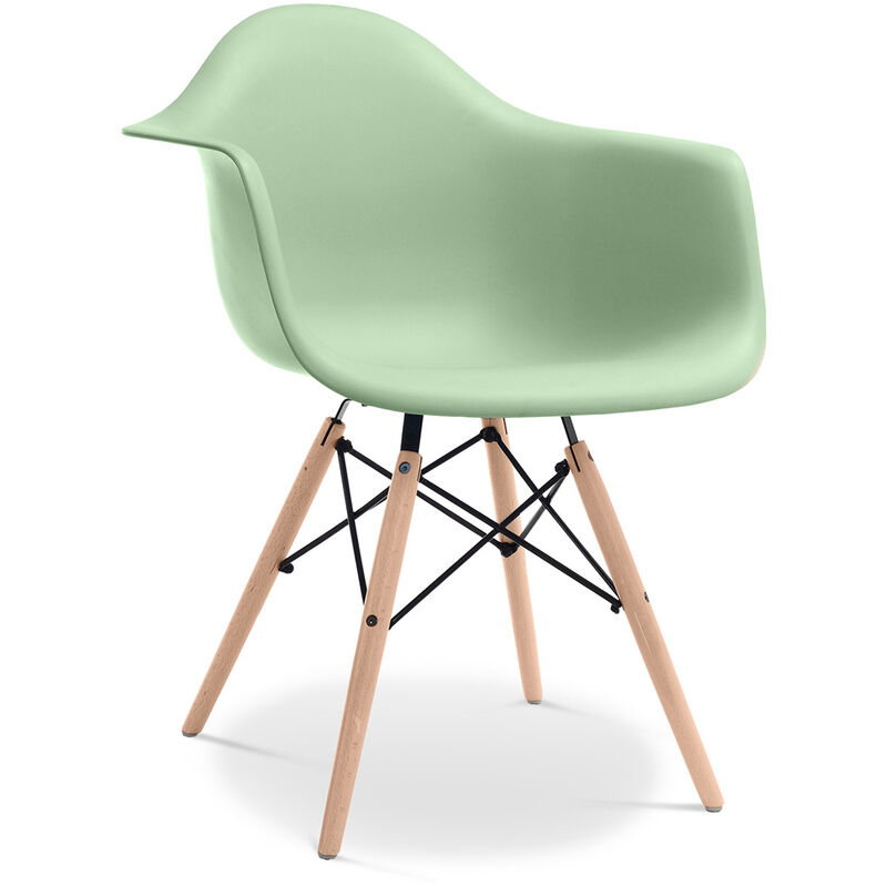 

Silla de comedor James Madera con reposabrazos Estilo Escandinavo Diseño Premium Mate Verde pastel