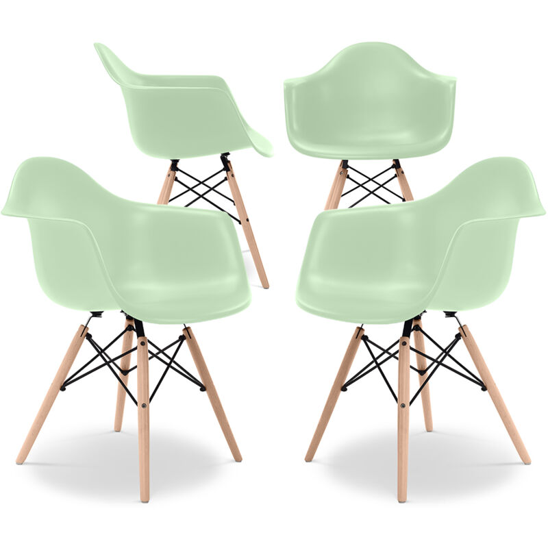 

Silla de comedor James Madera con reposabrazos Estilo Escandinavo Diseño Premium Mate - Pack de 4 Verde pastel