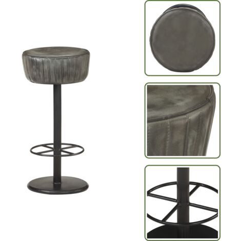 Silla de acero - vidaXL Taburete de cocina de cuero auténtico gris envejecido - Silla de salón