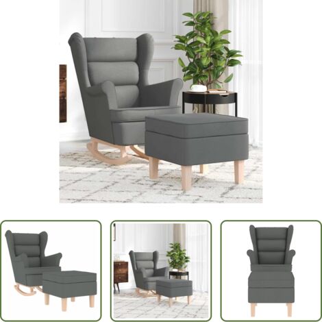 Silla de balancín -  Sillón mecedora con taburete tela gris oscuro