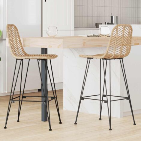 Silla de Bar 2 pcs Natural 44,5 x 53 x 111 cm Ratan e Hierro