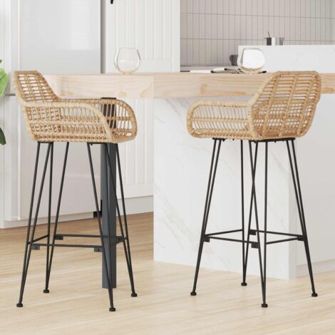 Silla de Bar 2 pcs Natural 55 x 52 x 105 cm Ratan e Hierro