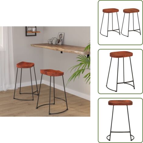 Silla de bar - vidaXL Taburetes de bar Gavin 2 uds madera mango maciza 45x40x63 cm - Diseño retro