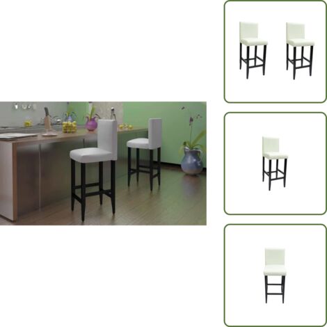 Silla de bar - vidaXL Taburetes de cocina 2 unidades cuero sintético blanco - Silla de visitas
