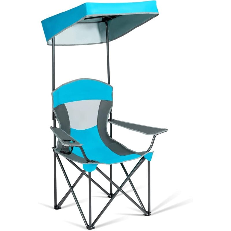 

Silla de Camping con Toldo Silla Plegable con Portavaso y Bolsa de Transporte Carga hasta 150kg Taburete para Playa Jardín Exterior Terraza (Azul)