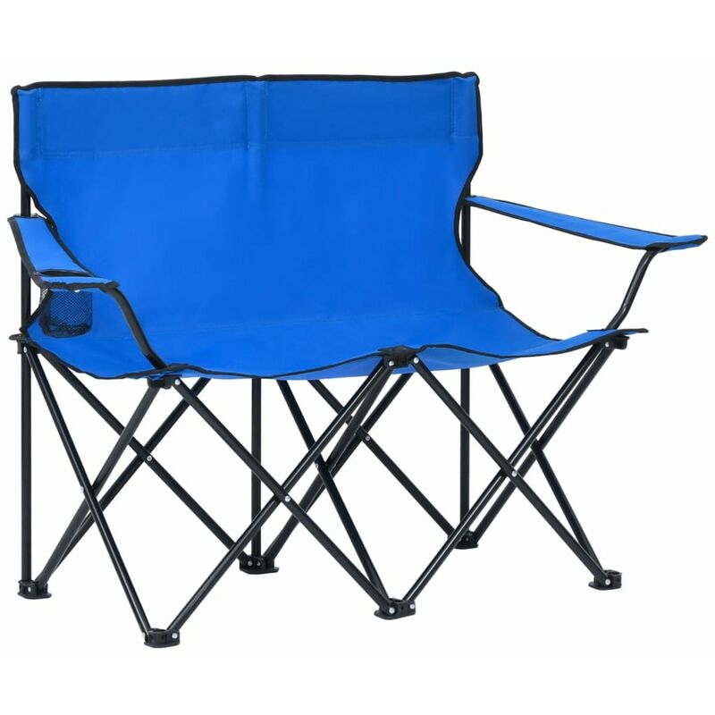 

Silla de camping plegable de 2 plazas acero y tela azul