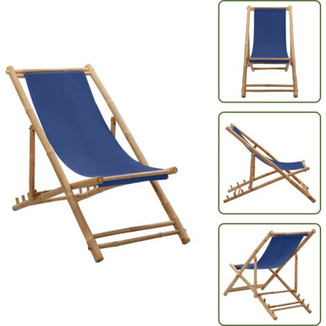 Silla de camping - vidaXL Silla de playa de bambú y lona azul marino - Silla de playa azul marino