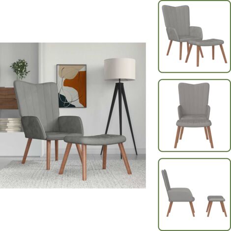 Silla de casa - vidaXL Sillón de relax con taburete de terciopelo gris claro - Silla de estar