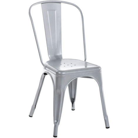 Silla de cocina comedor apilable de diseño industrial en metal plateado 100001344
