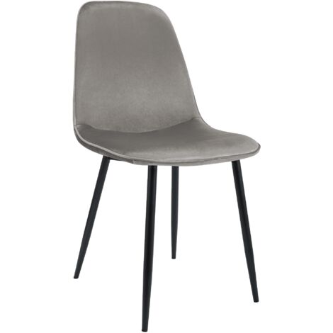Silla de cocina/comedor de diseño moderno x1 en terciopelo gris claro con estructura de metal negro 100007219