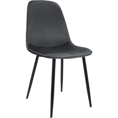 Silla de cocina/comedor de diseño moderno x1 en terciopelo gris oscuro con estructura de metal negro 100007216