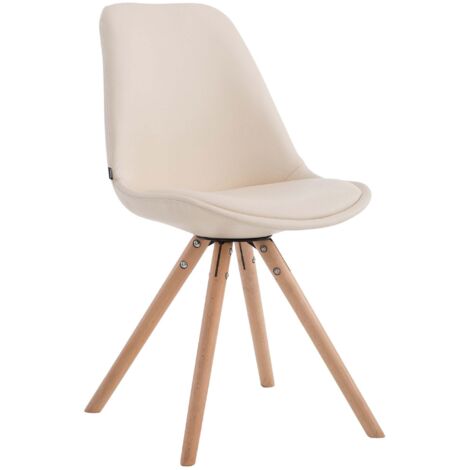 Silla de cocina/comedor escandinava con asiento de PVC color crema y 4 patas redondas de madera 100008303