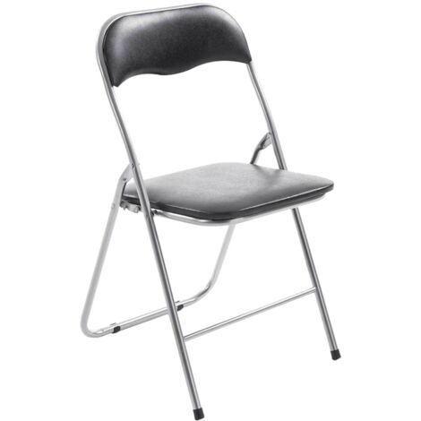 Silla de cocina plegable negra con patas de metal cromado MED10006