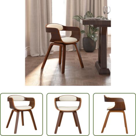 Silla de cocina -  Silla de comedor de cuero sintético y madera curvada crema