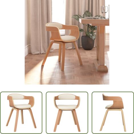 Silla de cocina -  Silla de comedor de cuero sintético y madera curvada crema