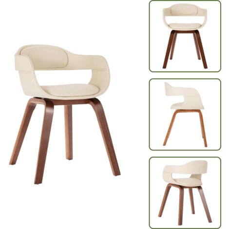 Silla de cocina - vidaXL Silla de comedor de madera curvada y cuero artificial blanco - Silla de comedor de cuero sintético