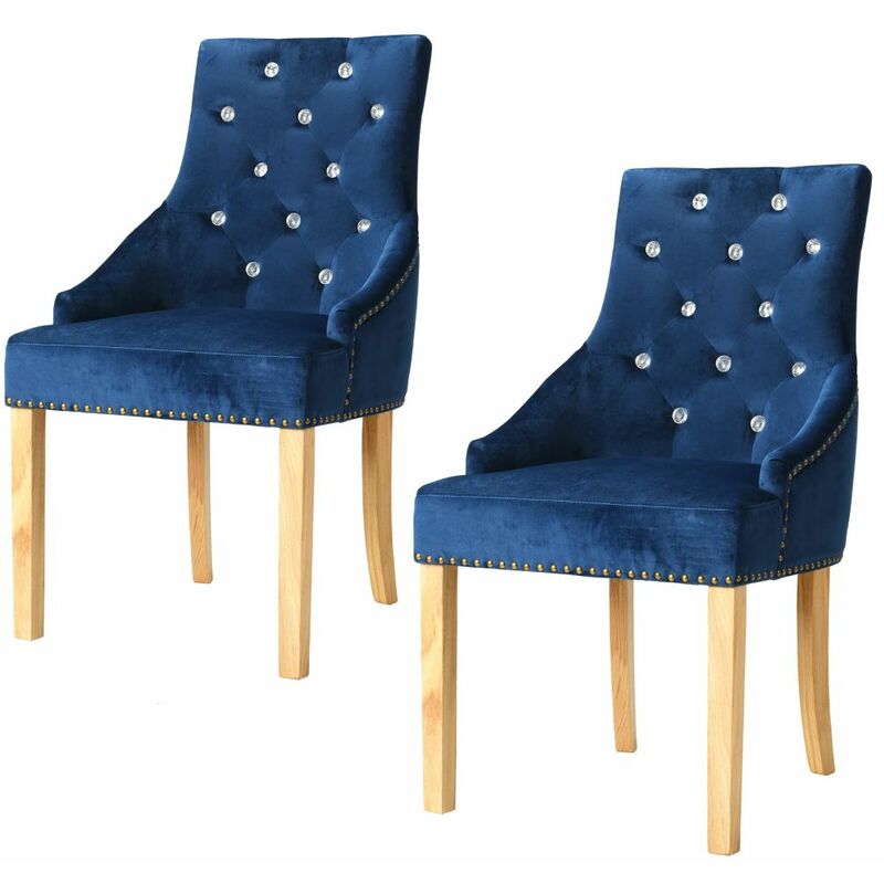 

Silla de comedor 2 uds madera de roble maciza y terciopelo azul