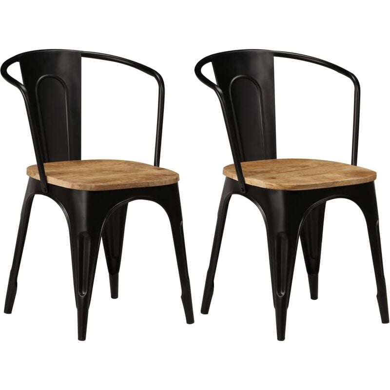 

Sillas de Comedor 2 Unidades Madera Maciza de Mango Negro - Negro - Vidaxl