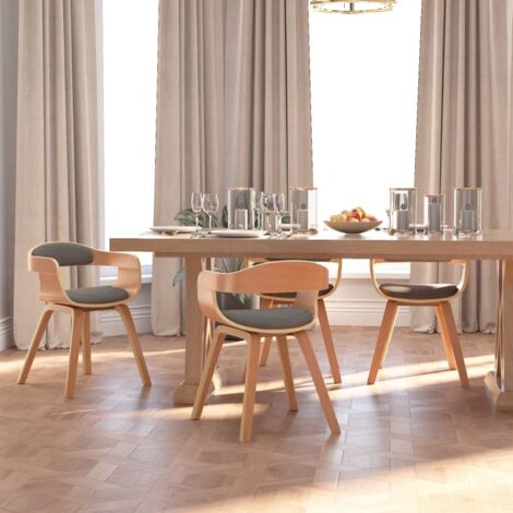 Silla de comedor 4 uds madera curvada y tela gris claro