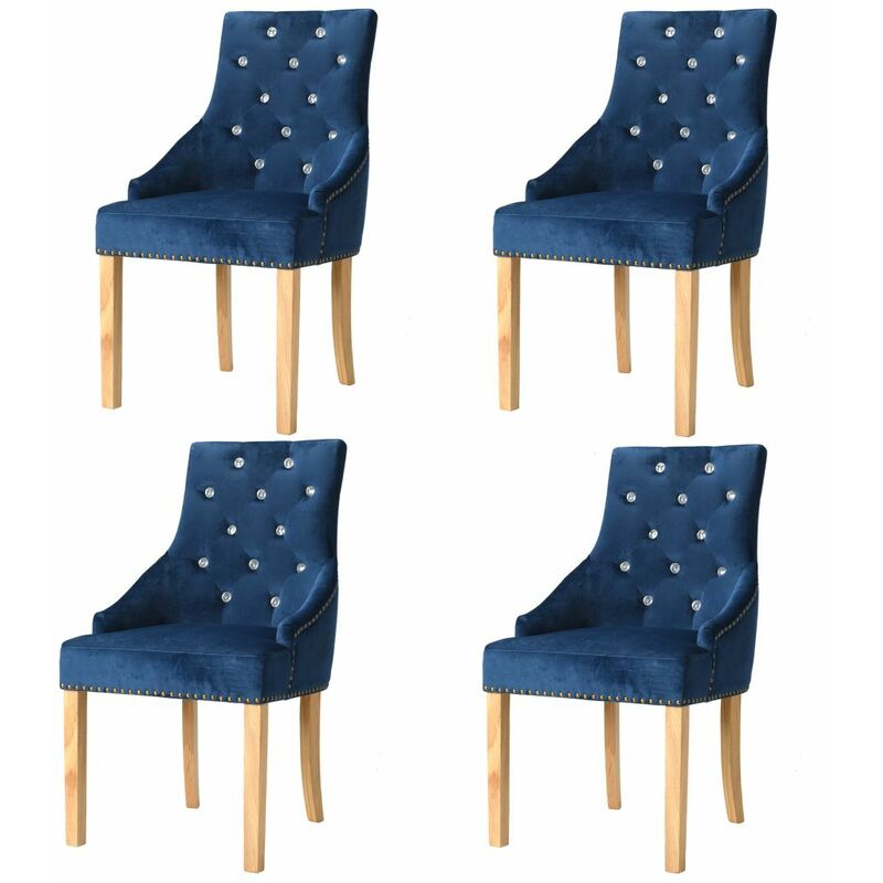 

Silla de comedor 4 uds madera roble maciza y terciopelo azul