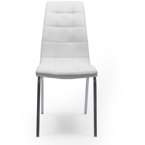 Silla de comedor ALEX tapizada en polipiel y patas de metal cromadas  PP BLANCO
