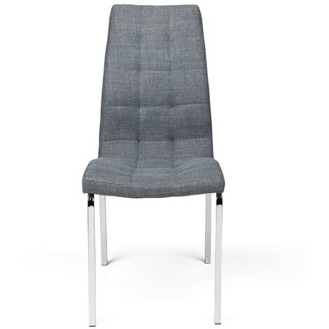 Silla de comedor ALEX tapizada en tela y patas de metal cromadas  GRIS