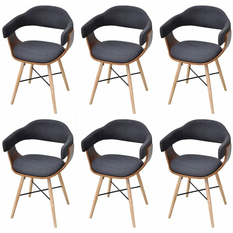 

Madera Curvada Sillas de Comedor Tela Gris Oscuro 6 Unidades - Gris - Vidaxl