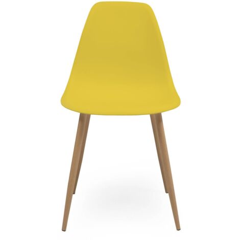 Silla de comedor CAIRO NORDIC asiento de polipropileno y patas de metal símil madera  MOSTAZA 90073