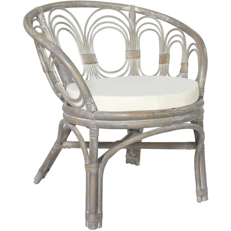 

Silla de comedor con cojín ratán natural y lino gris - Gris