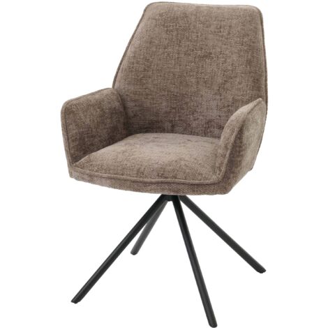 Silla de comedor con reposabrazos, asiento giratorio en tejido bouclé marrón, estructura de trípode 040006275