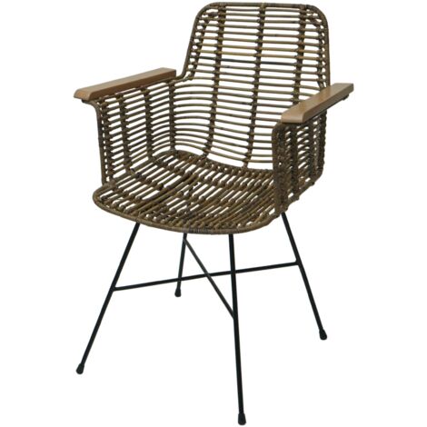 Silla de comedor con reposabrazos de ratán madera de kubu y metal 040006347