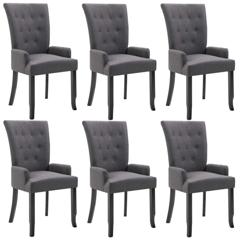 

vidaXL Silla de Comedor con Reposabrazos de Tela 6 Unidades Gris Oscuro - Gris