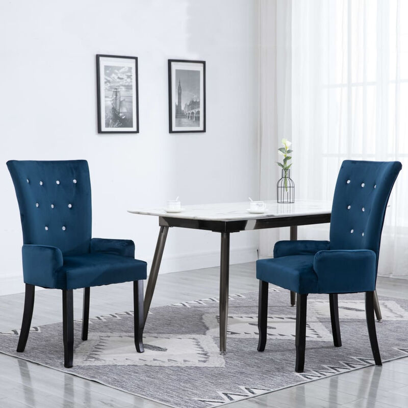 

Silla de comedor con reposabrazos de terciopelo azul oscuro