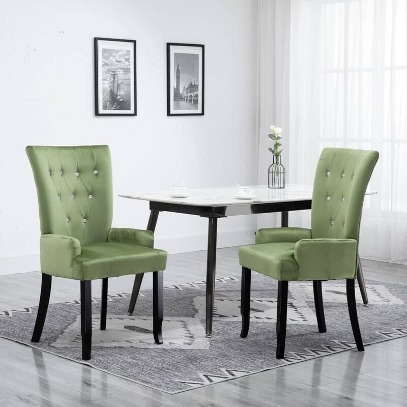 

Silla de comedor con reposabrazos de terciopelo verde - Verde