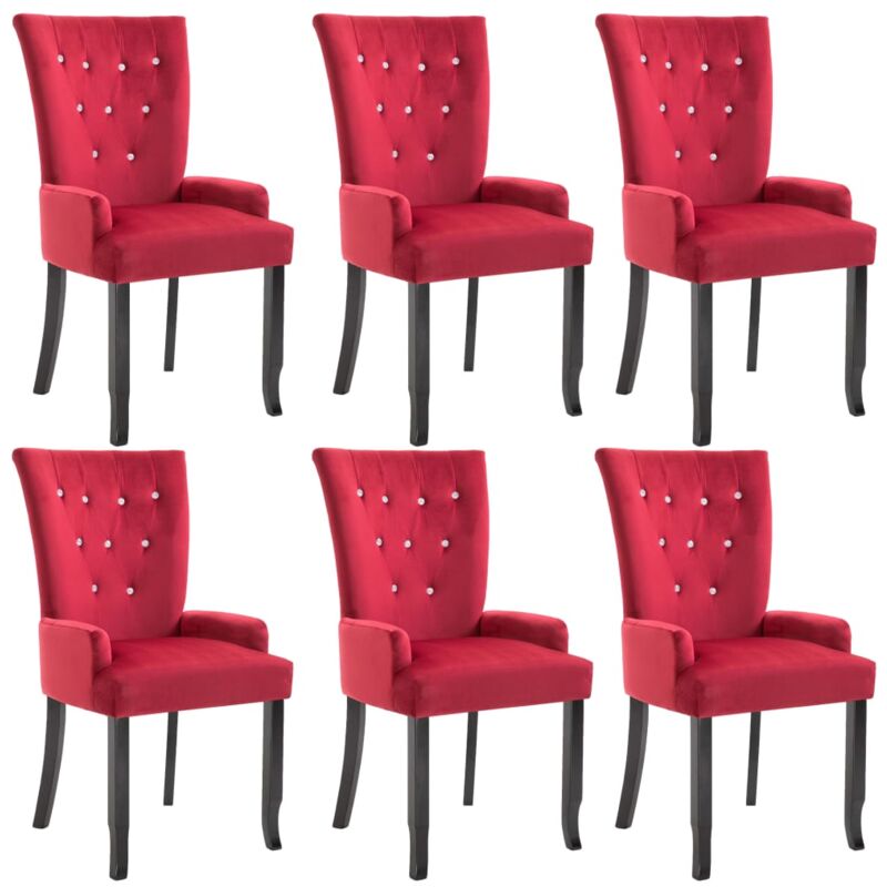 

Silla de Comedor con Reposabrazos de Terciopelo Rojo 6 Unidades - Rojo - Vidaxl